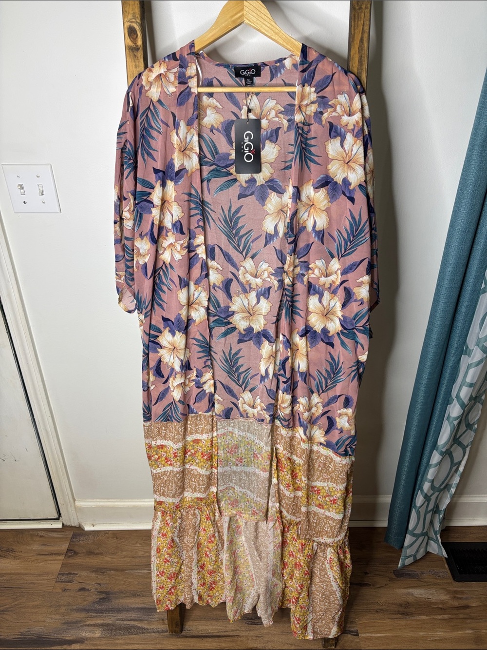 GiGio Pink Floral Lightweight Cardigan Kimono Size M